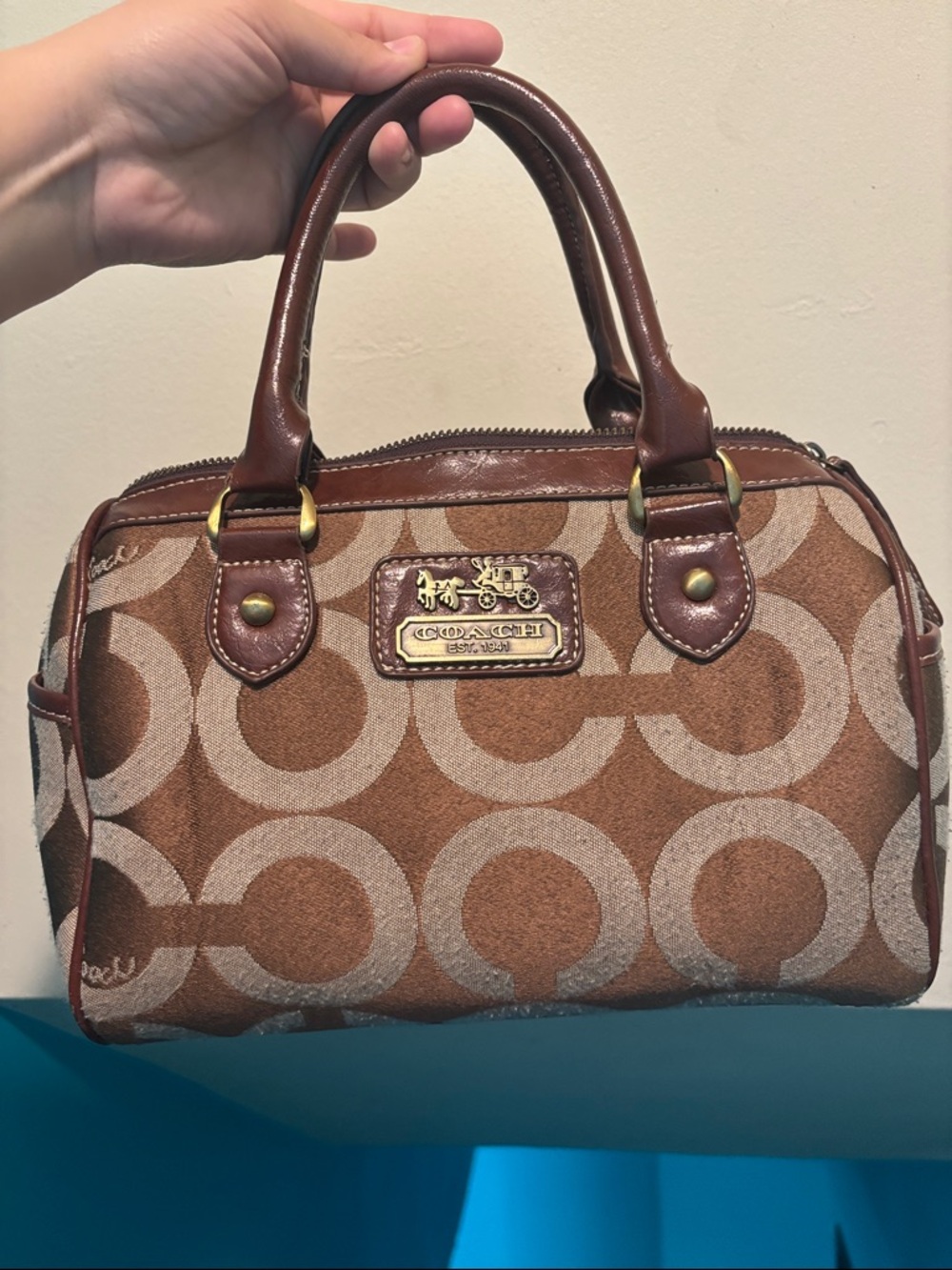 Coach Brown Signature Mini Satchel with Leather Trim